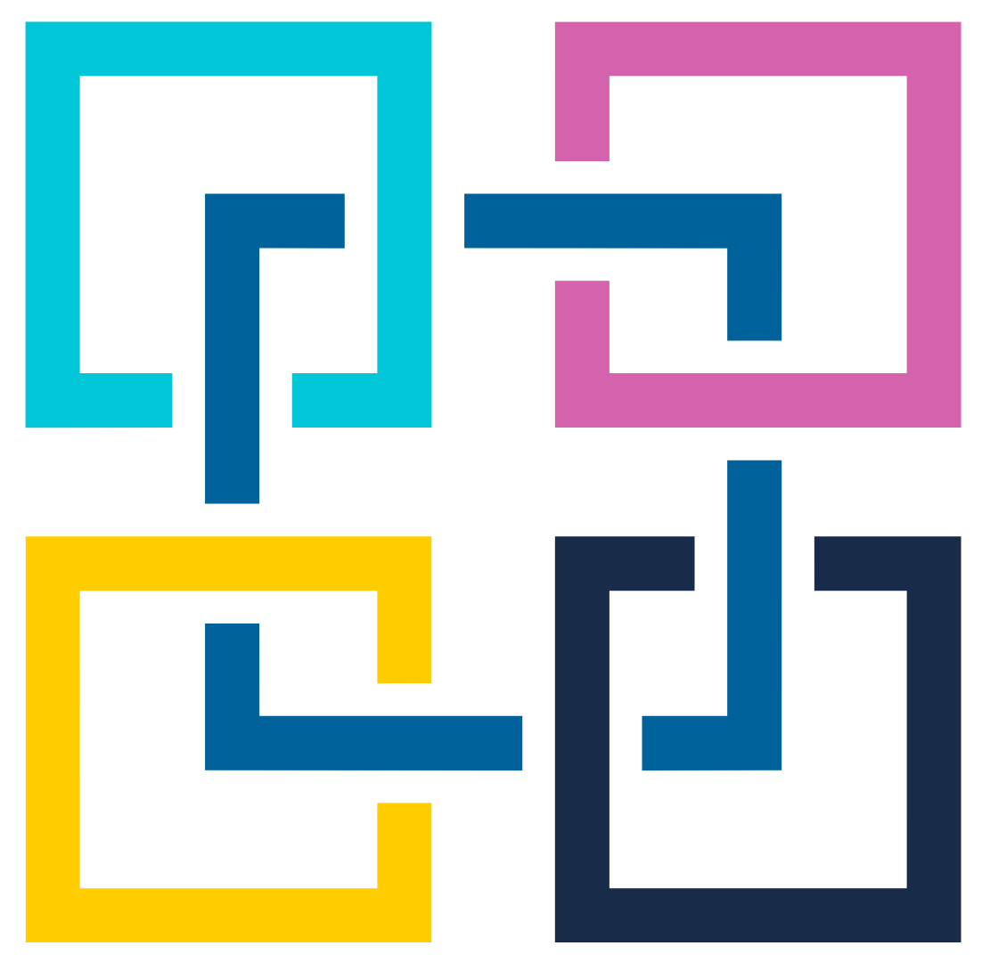 SoCal LiNK logo featuring four interlocking brackets in cyan, pink, yellow, and navy representing the collaborative partnership